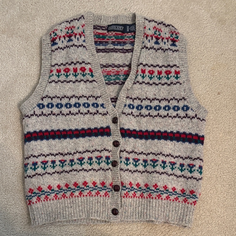 Lands End Vintage Wool Button Vest Womens L